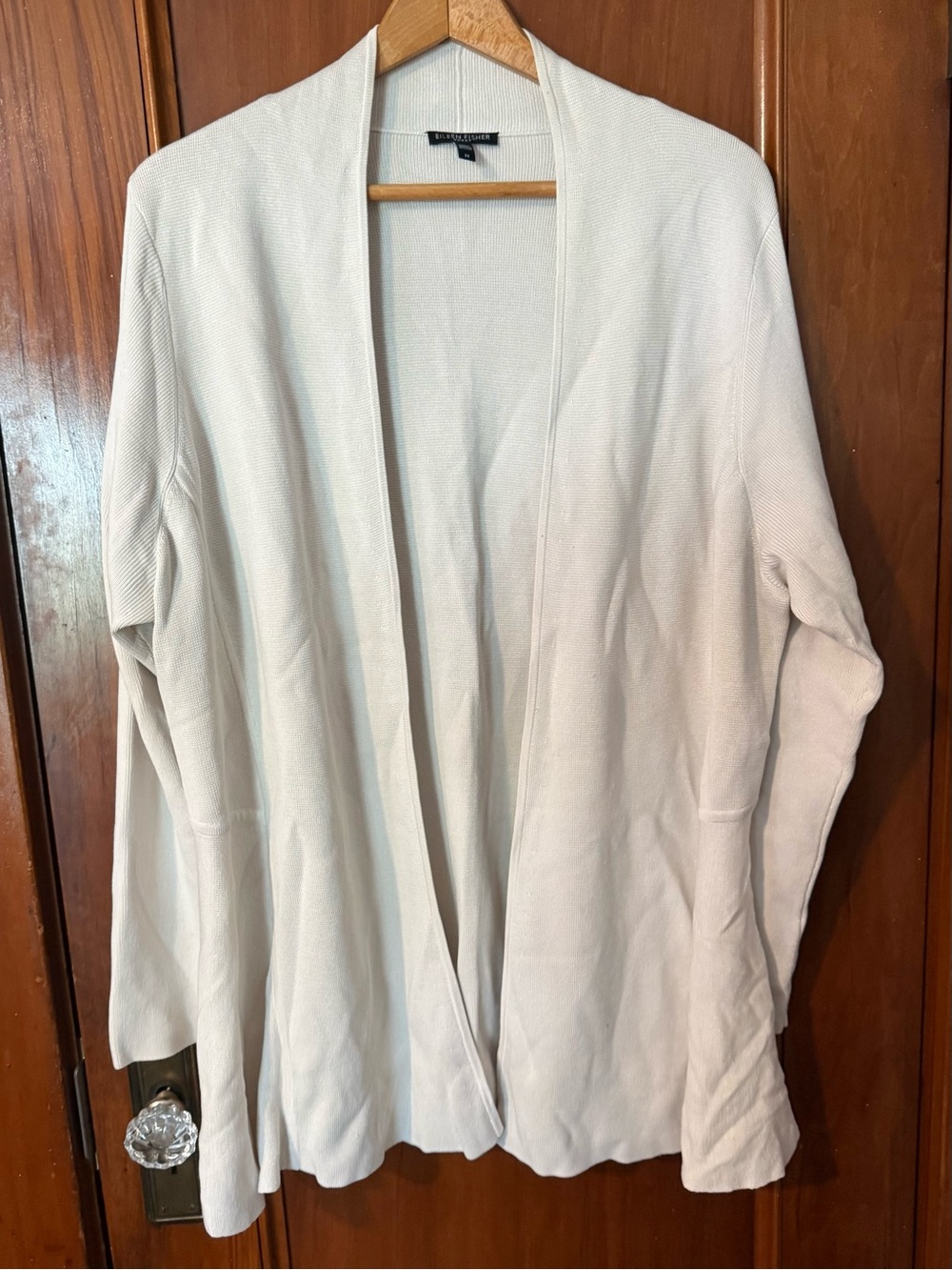 Eileen Fisher Womens 2X Silk Cotton Blend Taupe Open Front Cardigan Layering
